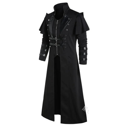 Vintage Halloween Medieval Steampunk Assassin Elves Pirate Costume Adult Men Black Long Split Jacket Gothic Armor Leather Coats vintage-halloween-medieval-steampunk-assassin-elves-pirate-costume-adult-men-black-long-split-jacket-gothic-armor-leather-coats