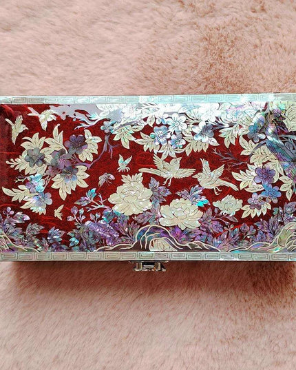 Lacquered Mother of Pearl Butterfly Jewelry Box with Abalone Shell - Handmade Keepsake for Women