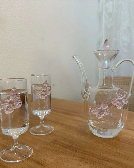 Charming Chinese Butterfly Teapot and Glassware Set for Tea and Cocktails