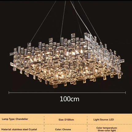 Modern LED Crystal Chandelier — Square & Linear, Custom Sizes