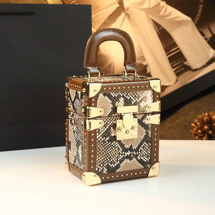Genuine Leather Box Crossbody Bag — Women’s Shoulder Bag with Gold Hardware