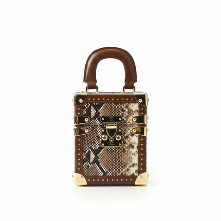 Genuine Leather Box Crossbody Bag — Women’s Shoulder Bag with Gold Hardware