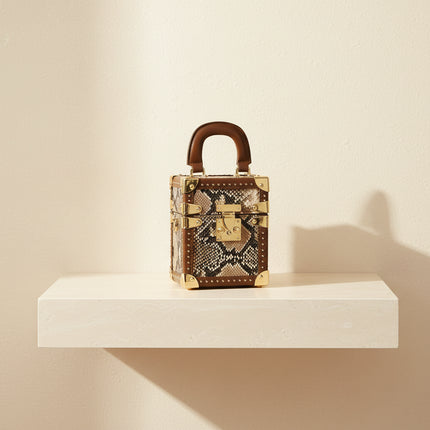 Genuine Leather Box Crossbody Bag — Women’s Shoulder Bag with Gold Hardware