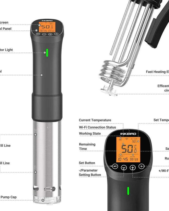Smart Wi-Fi Sous Vide Immersion Cooker - INKBIRD Culinary ISV-200W Stainless Steel