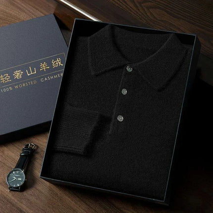 Men's Premium Cashmere Long Sleeve Polo Sweater