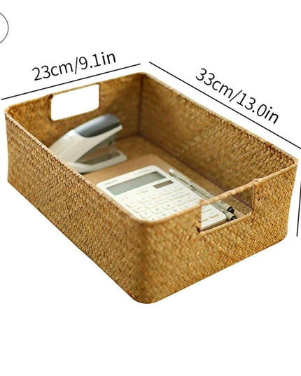 Natural Seagrass Organizer Basket with Lid - Stylish Storage Solution for Cosmetics, Sundries, and Laundry