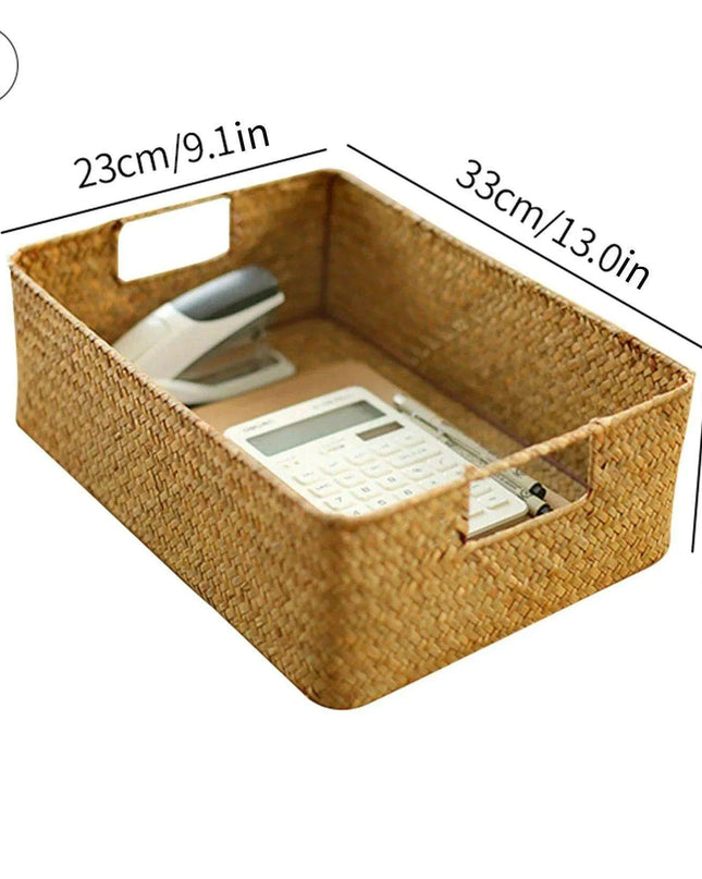Natural Seagrass Organizer Basket with Lid - Stylish Storage Solution for Cosmetics, Sundries, and Laundry