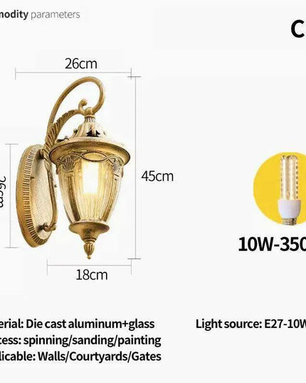 Elegant Waterproof Outdoor Wall Lantern for European-Style Gardens and Patios