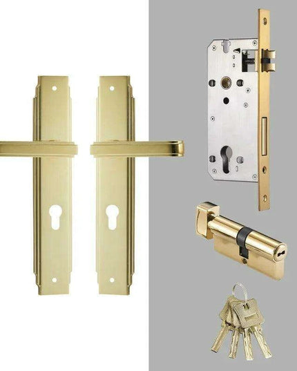 Luxurious PVD Gold and Chrome Double Lever Door Handle Set for Bedrooms and Bathrooms