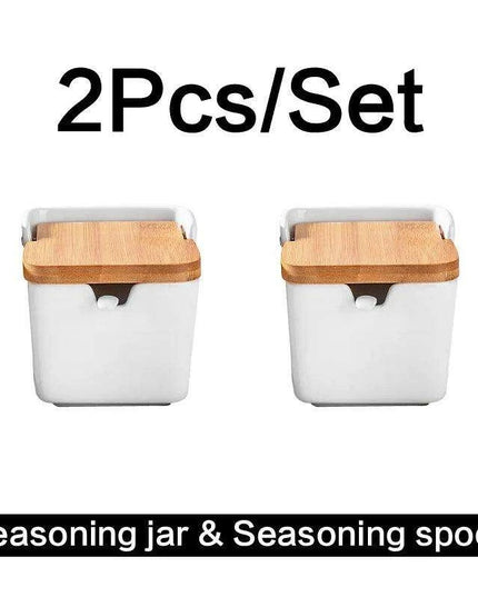 Chic European Ceramic Spice Storage Set with Salt Box & Condiment Organizer