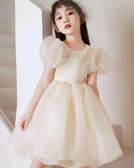 Charming Girls' Princess Ball Gown with Elegant Beading and Bow for Birthday Parties and Performances