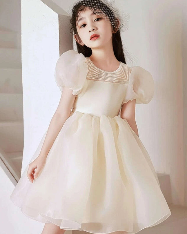 Charming Girls' Princess Ball Gown with Elegant Beading and Bow for Birthday Parties and Performances