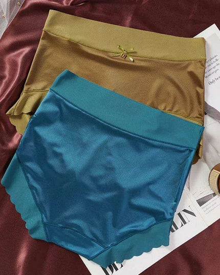Elegant 2-Pack High-Waisted Satin Ice Silk Seamless Breathable Briefs with Butt Enhancing Design