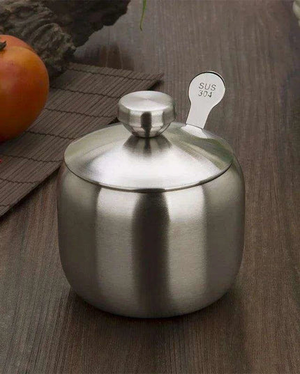 Sleek Stainless Steel Spice Storage and Dispensing Set with Spoon