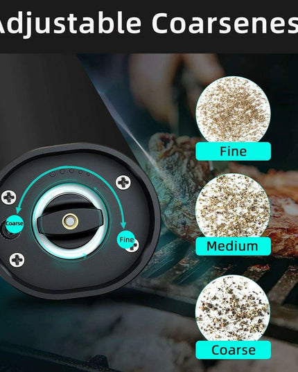 Automatic Gravity Salt and Pepper Mill Set with Adjustable Coarseness and LED Light - Rechargeable Electric Grinder for Effortless Seasoning