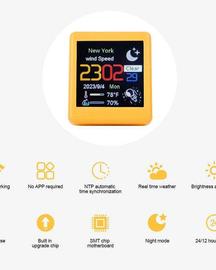 Mini Smart WiFi Weather Station Clock with Customizable GIFs and Digital Photo Album for Home Office Decor