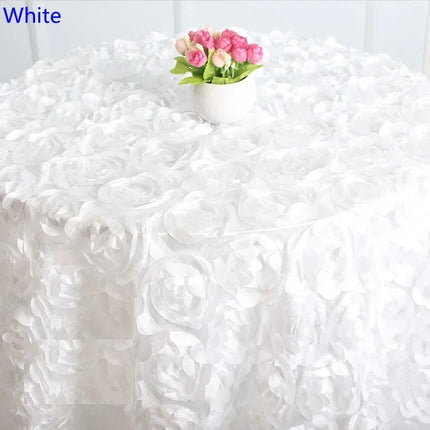 Wedding Satin Table Cloth Cover Embroidered Rosette Roses For Banquet Hotel