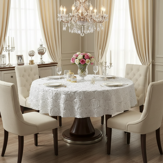 Wedding Satin Table Cloth Cover Embroidered Rosette Roses For Banquet Hotel