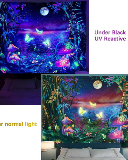 Neon Skull Tapestry Set - Eye-Catching UV Reactive Halloween Decor for Your Home