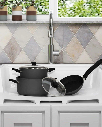 Chic Farmhouse Kitchen Sink Ensemble with Essential Accessories - Includes Cutting Board, Grid & Strainer