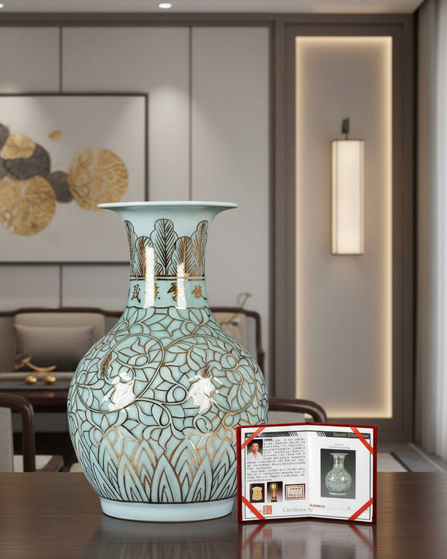 Artisanal Glaze Gold Ceramic Vase