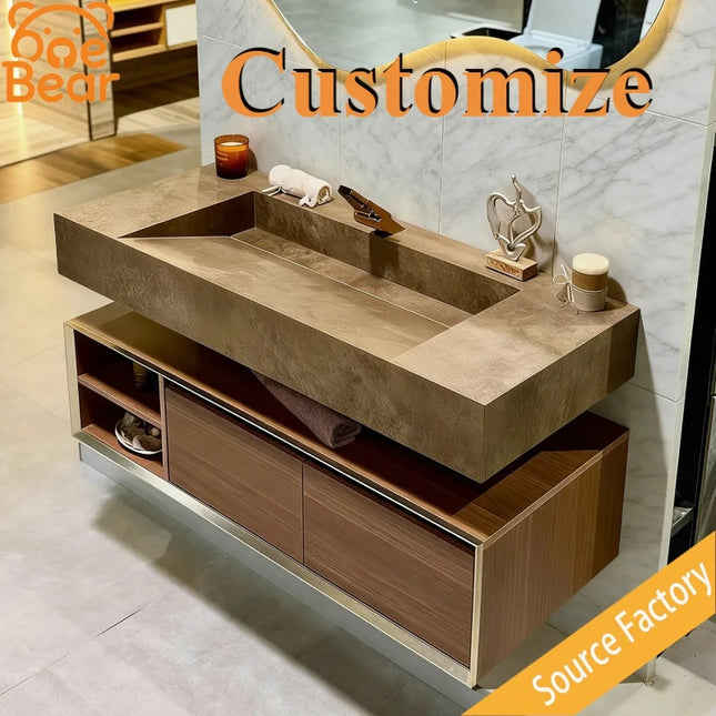 One Bear Custom Medieval Marble Sink Vanity - Waterproof & Scratch Res