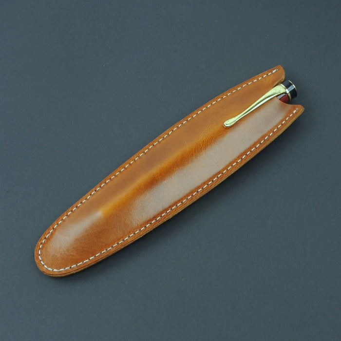 Elegant Cowhide Leather Zippered Pen Holder
