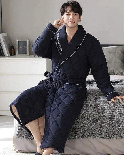 Men's Elegant Plaid Kimono Robe - Superior Cotton Lounge Wear for Chilly Seasons