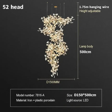 Ginkgo Leaf Combination Chandelier - Loft & Staircase