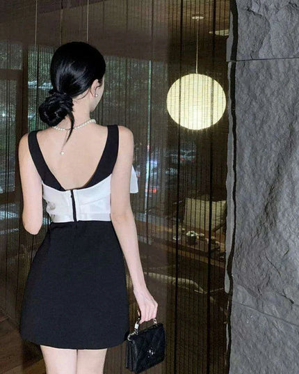 Charming Backless Vintage Bow Mini Dress with Glittering Accents for Women