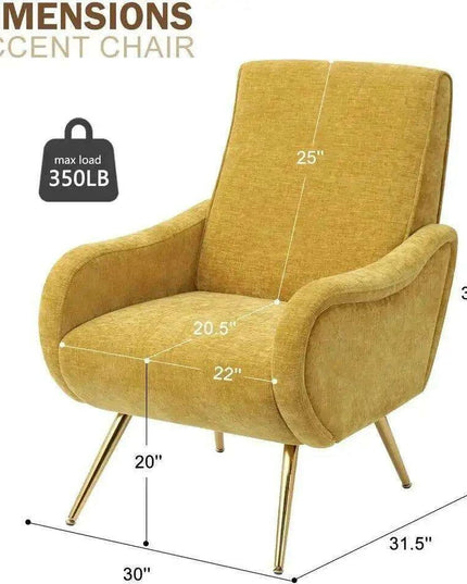Elegant Chenille Lounge Chair with Gold Accents - Sophisticated Seating for Any Space