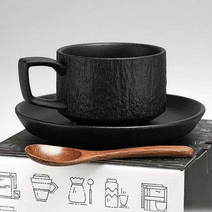 Elegant Japanese Rock Texture Porcelain Coffee Cup and Plate Set - Elevate Your Sipping Experience