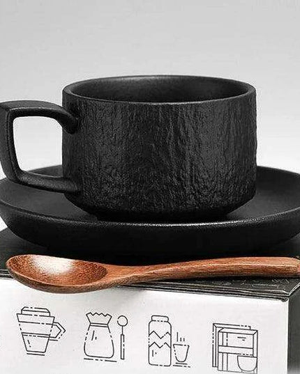 Elegant Japanese Rock Texture Porcelain Coffee Cup and Plate Set - Elevate Your Sipping Experience