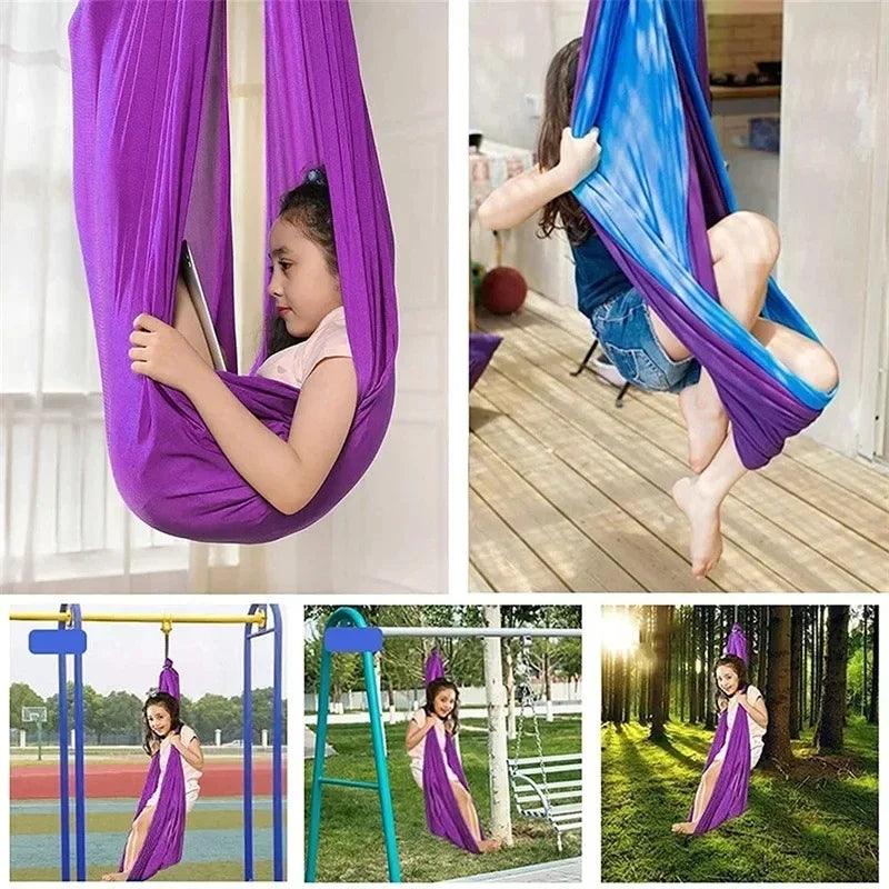 Versatile Nylon Swing Hammock for Sensory Therapy and Relaxation with Yoga Belts