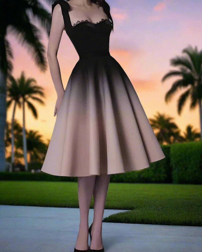 Chic Bowtie Halter Top and Pleated Ombre Skirt Summer Party Dress