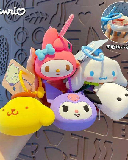 Kawaii Sanrio Character Silicone Coin Purse Trio - Charming Wallet with Cinnamoroll, Kuromi, and My Melody