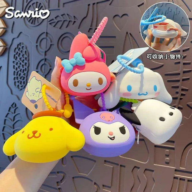 Kawaii Sanrio Character Silicone Coin Purse Trio - Charming Wallet with Cinnamoroll, Kuromi, and My Melody