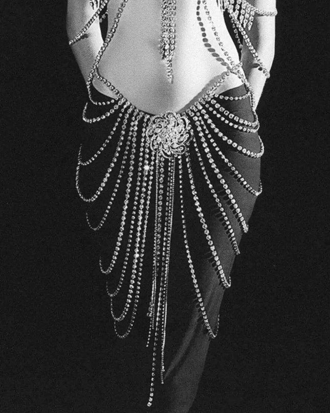 Sparkling Rhinestone Body Chain with Fun Tassel Skirt