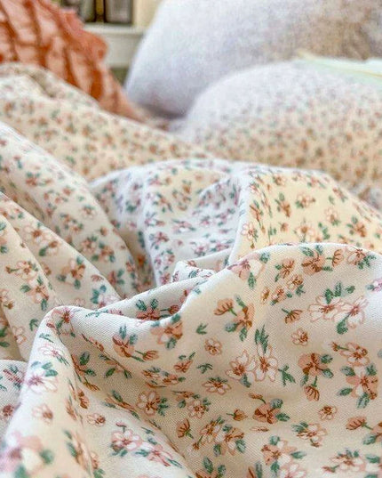 Elegant Vintage Floral Ruffled Cotton Bedding Collection with Skirt and Pillowcases