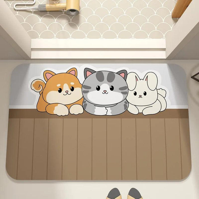 Cartoon Diatomite Quick-Dry Bath Mat - Premium Water-Absorbent Rug with Anti-Slip Design