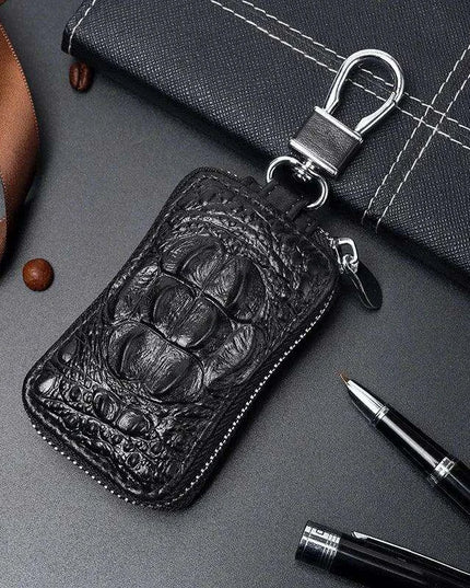 Luxury Cowhide Leather Zip Key Holder - Chic Organizer for Men and Women