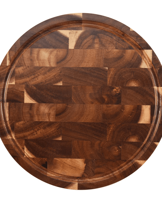 Elegant Round Acacia Wood Butcher Block with Ergonomic Handles and Non-Slip Base
