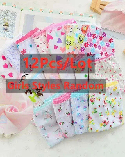 Adorable 12-Pack Cartoon Cotton Briefs for Little Girls - Comfy Underwear for Ages 1-12
