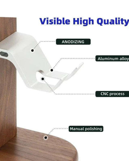 Elegant Walnut Gaming Controller Dock with Headphone Holder