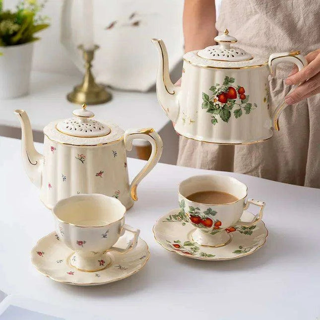 Opulent Gold Floral Bone China Tea and Coffee Set - Teapot with Cups