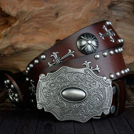 Edgy Punk Rock Men's Leather Belt with Heavy Metal Accents