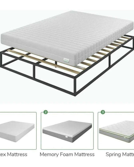 Sophisticated Black Metal Queen Platform Bed Frame with Wood Slats - Quiet and Easy to Assemble