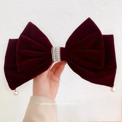 Velvet Bow Hair Clip with Rhinestone & Tassel | Korean Style