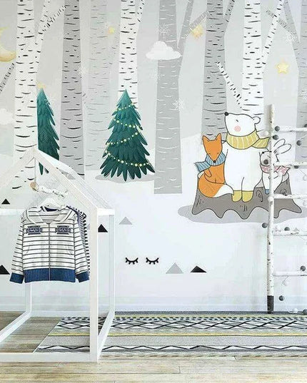 Nordic Enchantment: Customizable Forest Animal Wallpaper Mural for Stylish Home Decor