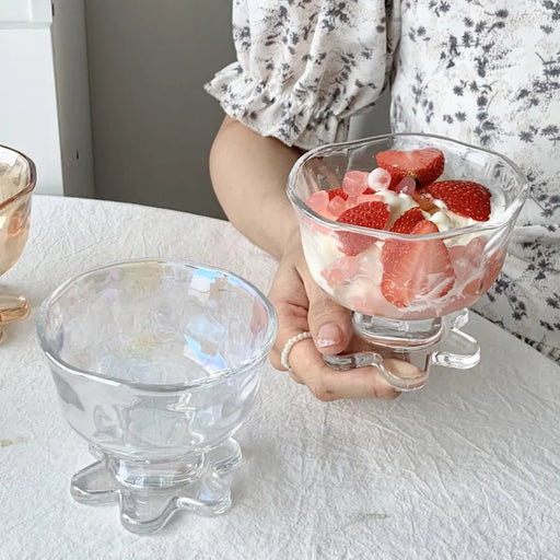 Elegant Flower-Shaped Glass Dessert Bowl